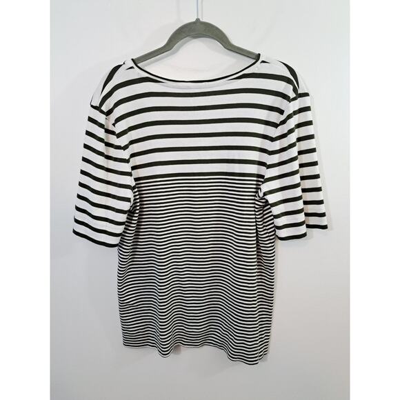 Chico's the Ultimate Tee green white stripes Women's top size L V-neck - Picture 2 of 5